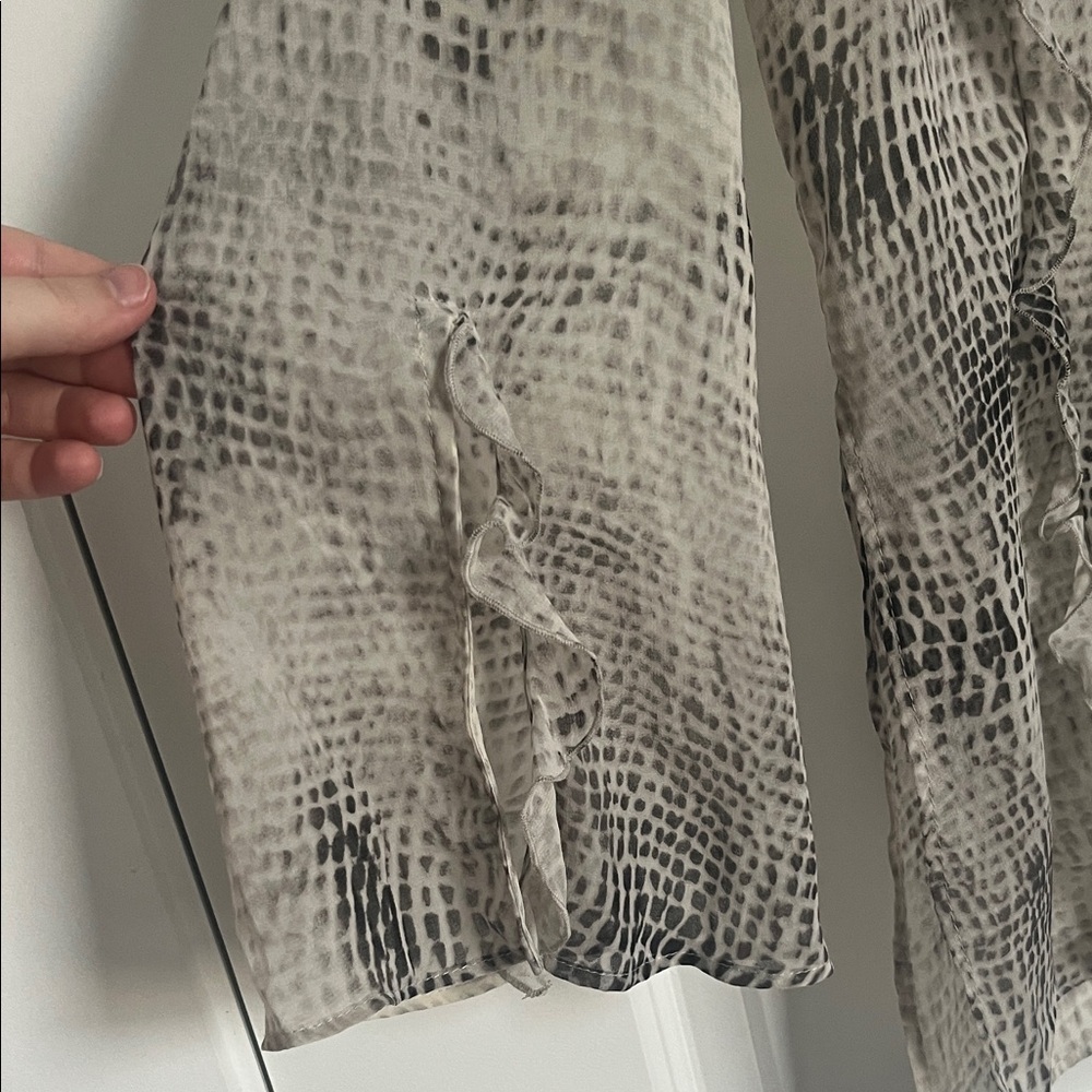 Zara Textured Gray Ruffle Blouse - Picture 2 of 5